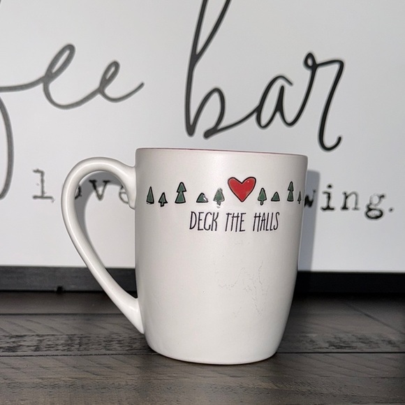 Peppermint & Pine Deck The Halls Christmas Mug Cup Embossed Christmas Tree Heart - Picture 2 of 8